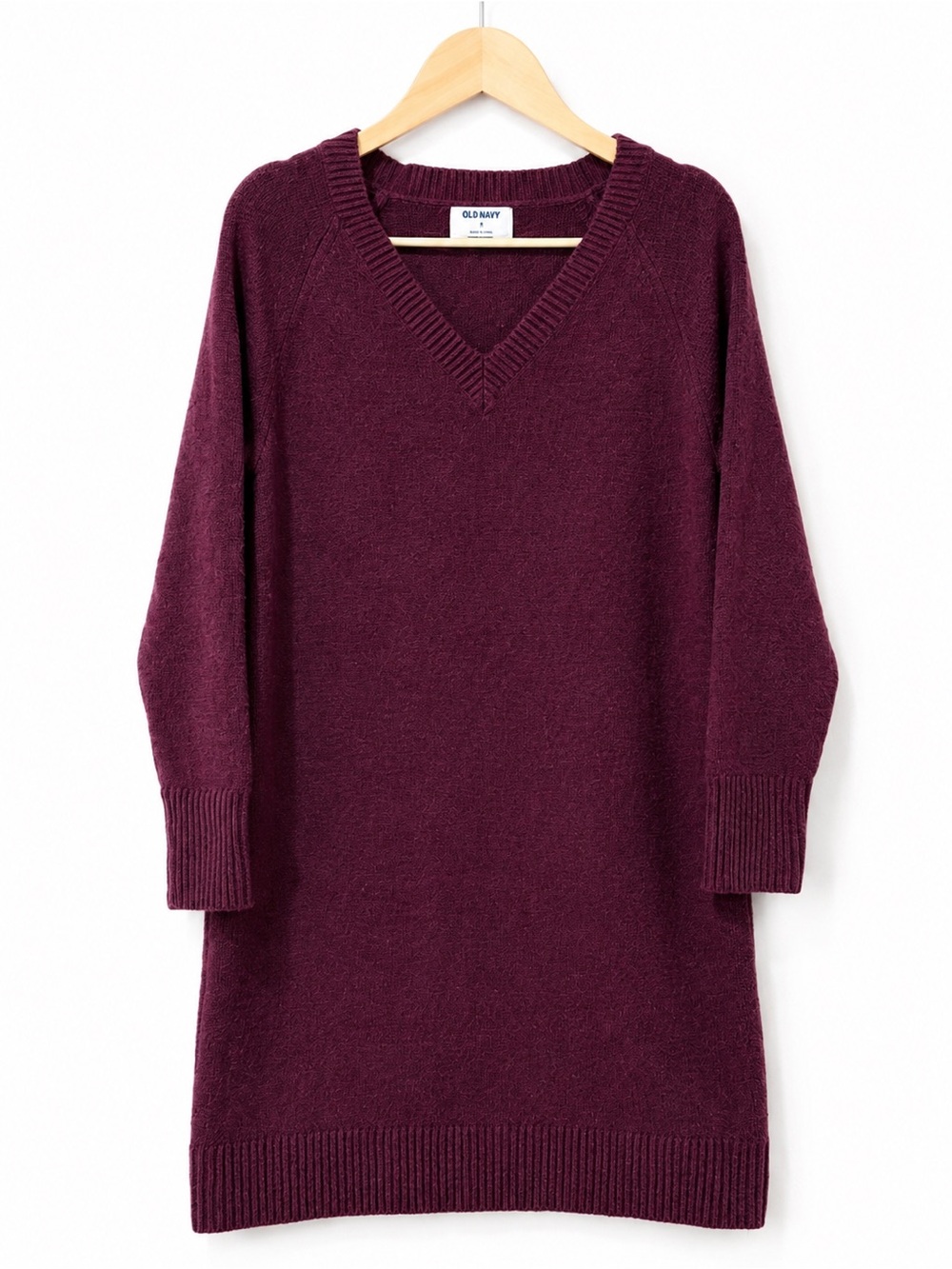 ✨ Old Navy Burgundy Wine V-Neck Sweater Dress Cozy Soft Knit Mini Size S ✨